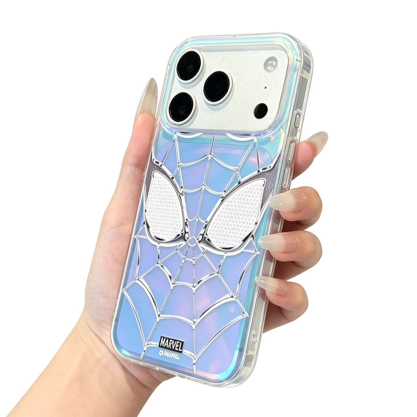 Marvel Spider-Man Holographic Iridescent Spider Web Phone Case, TPU+PC Shockproof Slim Cover Color Shift Blue Purple Gradient Design Precise Camera Cutout Protective Shell