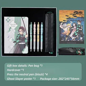 Demon Slayer Tanjiro Nezuko Stationery Gift Set, Anime Hardcover Notebook Gel Pen Pencil Case School Supplies Box