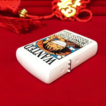 One Piece Monkey D. Luffy Wanted Poster Lighter, Glow‑in‑the‑Dark Windproof Kerosene Lighter, Anime Collectible Reusable Metal Lighter for Fans Collection