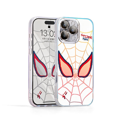 Marvel Spider‑Man Cartoon Web Graphic iPhone Phone Case, 3‑In‑1 Removable Electroplated Lens Frame Protective Phone Cover, Airbag Anti‑Drop Shockproof Phone Shell, 3 Lens Style Options Available