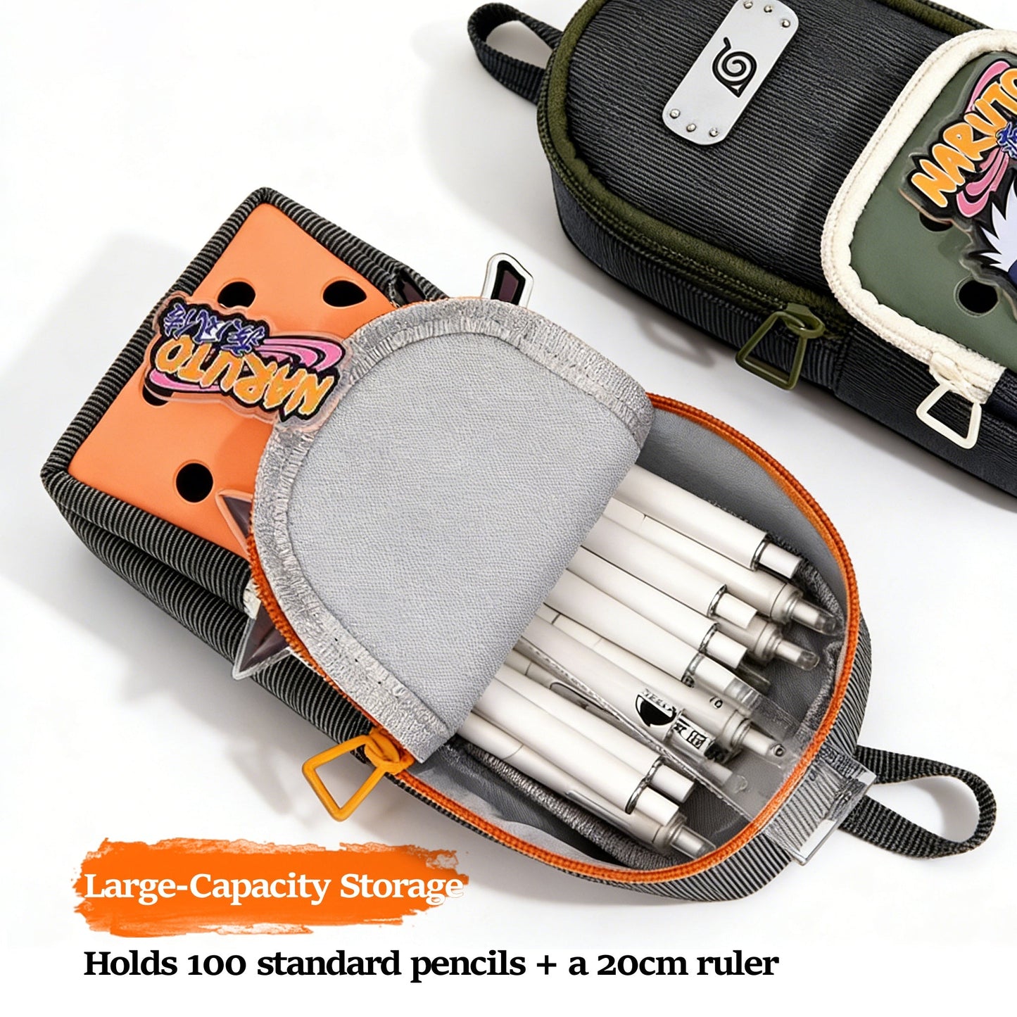 Naruto Anime Pencil Case with DIY Crocs Charms - Large Capacity Stationery Bag