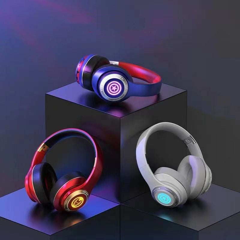 Marvel Iron Man Captain America Gaming Headphones, Bluetooth 5.3 Over-Ear Headset with RGB Light
