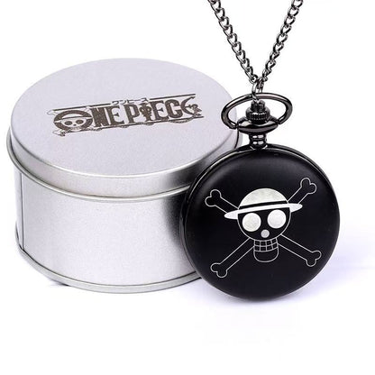 One Piece Monkey D Luffy Whitebeard Pocket Watch, Anime Pirate Skull Quartz Necklace Watch