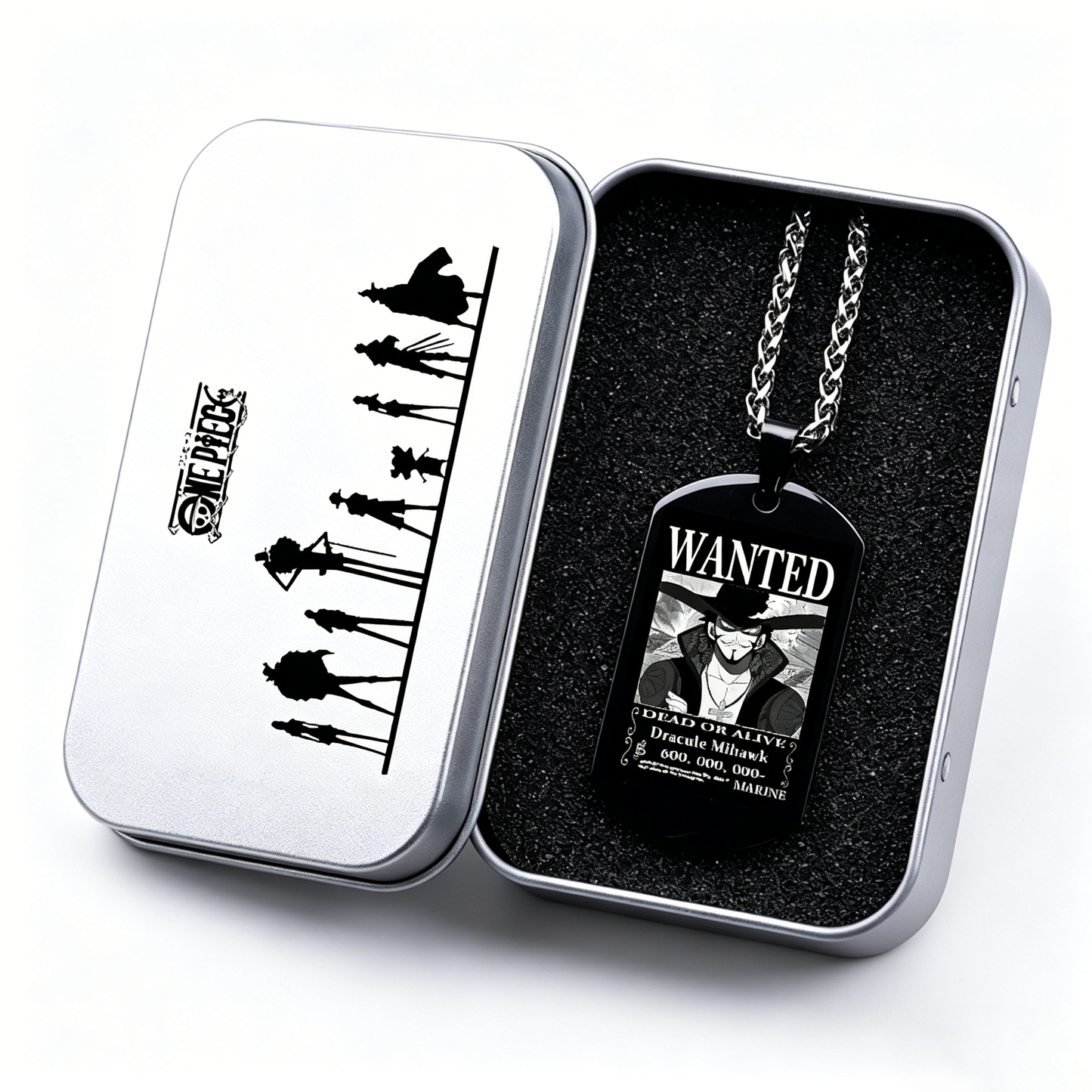 One Piece Luffy Sanji Wanted Poster Dog Tag Necklace, Titanium Steel Anime Jewelry for Fans