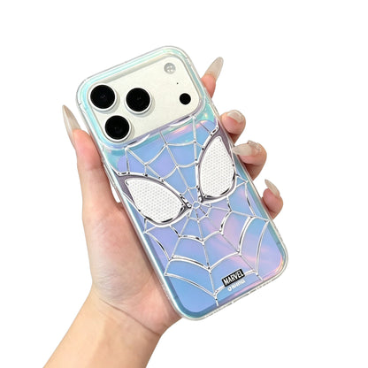 Marvel Spider-Man Holographic Iridescent Spider Web Phone Case, TPU+PC Shockproof Slim Cover Color Shift Blue Purple Gradient Design Precise Camera Cutout Protective Shell