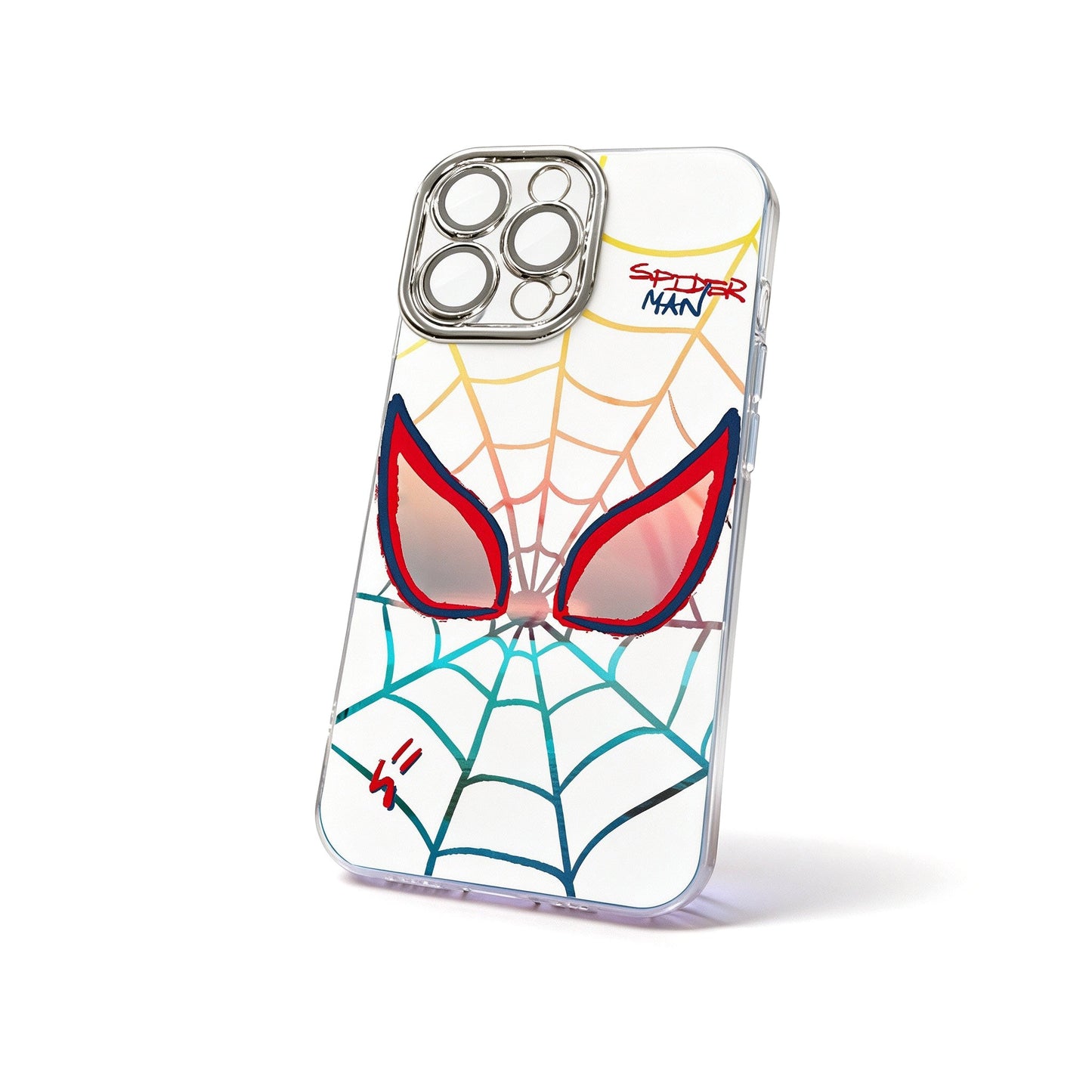 Marvel Spider‑Man Cartoon Web Graphic iPhone Phone Case, 3‑In‑1 Removable Electroplated Lens Frame Protective Phone Cover, Airbag Anti‑Drop Shockproof Phone Shell, 3 Lens Style Options Available