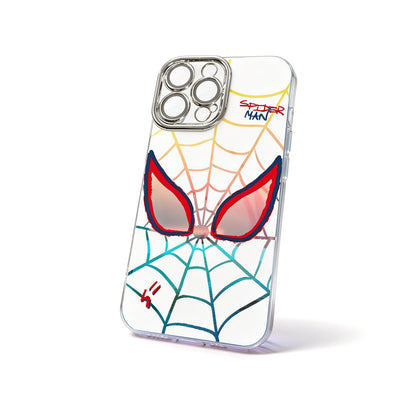 Marvel Spider‑Man Cartoon Web Graphic iPhone Phone Case, 3‑In‑1 Removable Electroplated Lens Frame Protective Phone Cover, Airbag Anti‑Drop Shockproof Phone Shell, 3 Lens Style Options Available