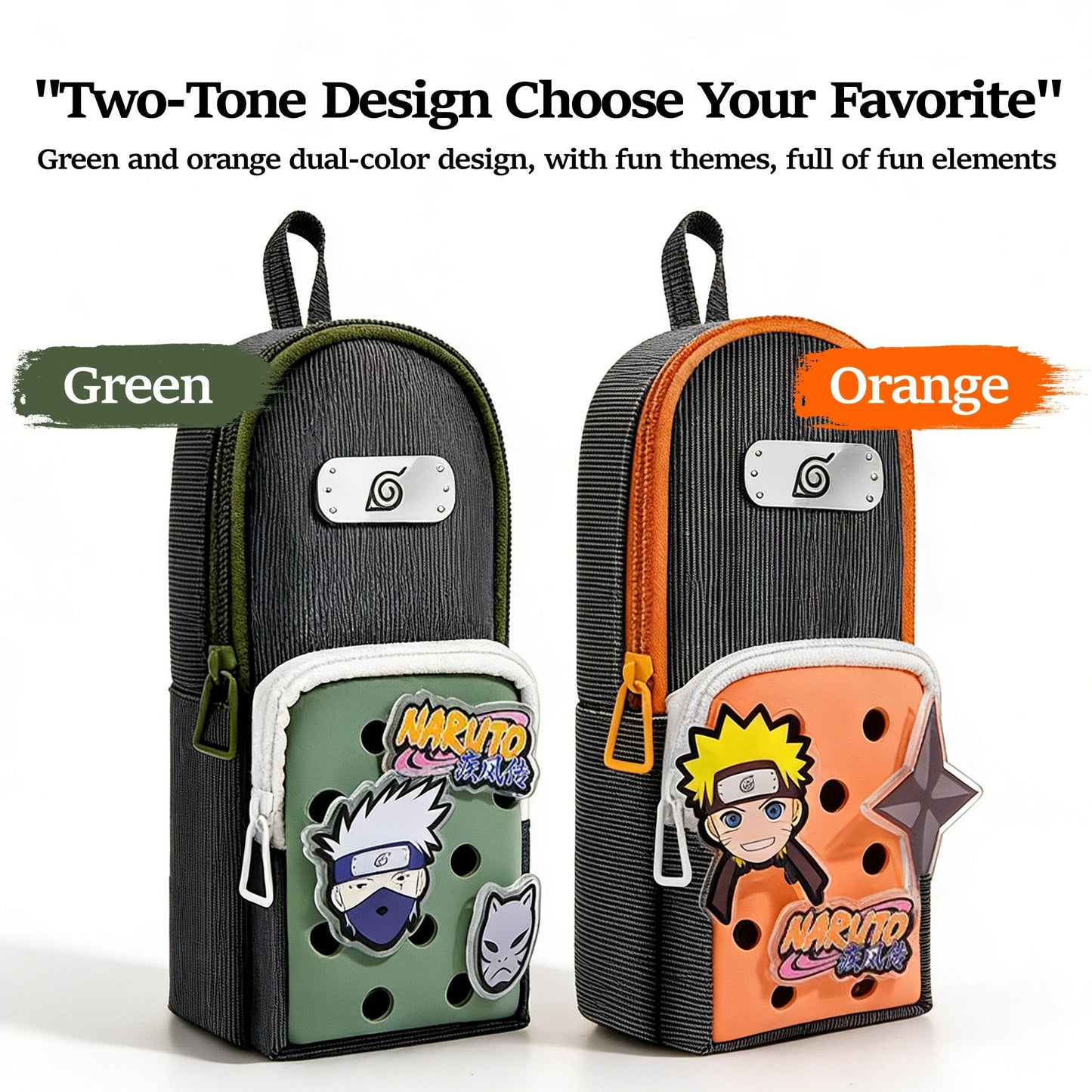 Naruto Anime Pencil Case with DIY Crocs Charms - Large Capacity Stationery Bag