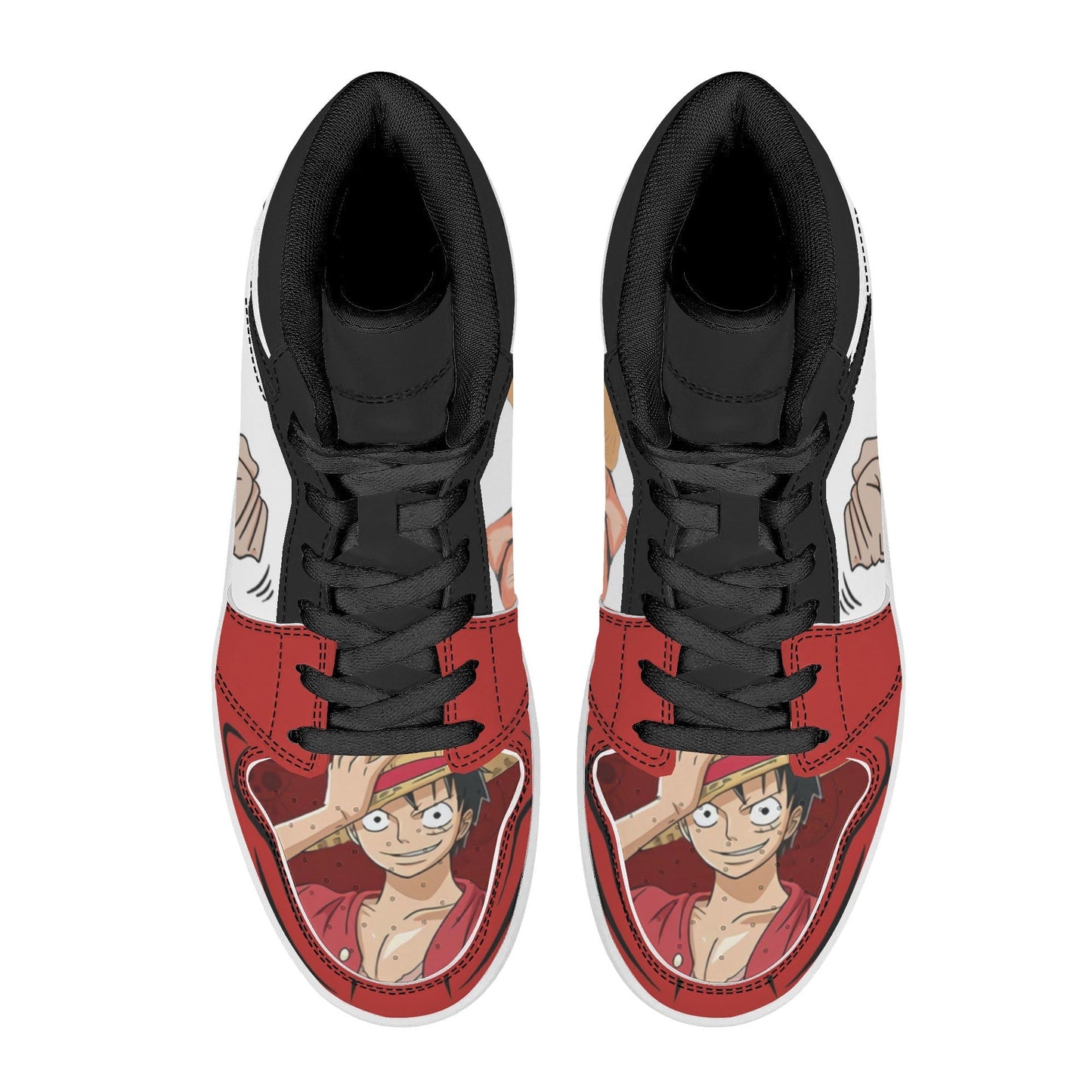 One Piece Monkey D. Luffy Anime Print High Top Sneakers, Red White Skull Logo Casual Streetwear Leather Skate Shoes
