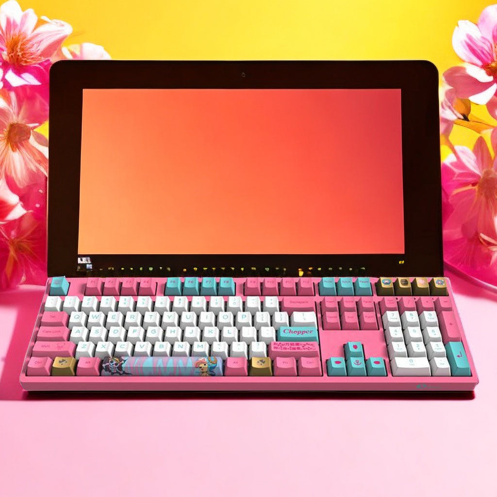 One Piece Chopper Luffy Mechanical Keyboard, 108‑Key PBT Anime Pink Gaming Keyboard with Custom Keycaps