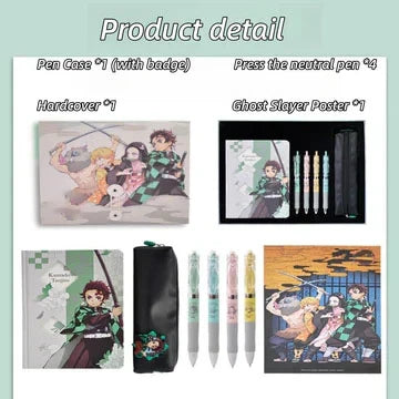 Demon Slayer Tanjiro Nezuko Stationery Gift Set, Anime Hardcover Notebook Gel Pen Pencil Case School Supplies Box