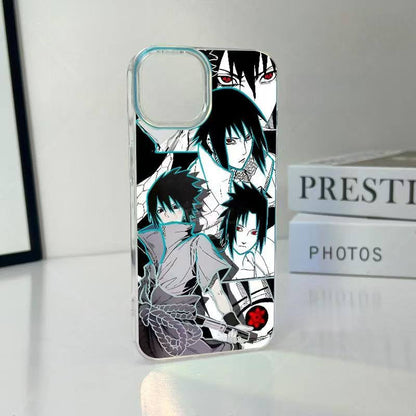 Naruto Uchiha Sasuke Manga Collage Anime Phone Case, Aurora Gradient Shockproof Removable Lens Frame iPhone Protective Case