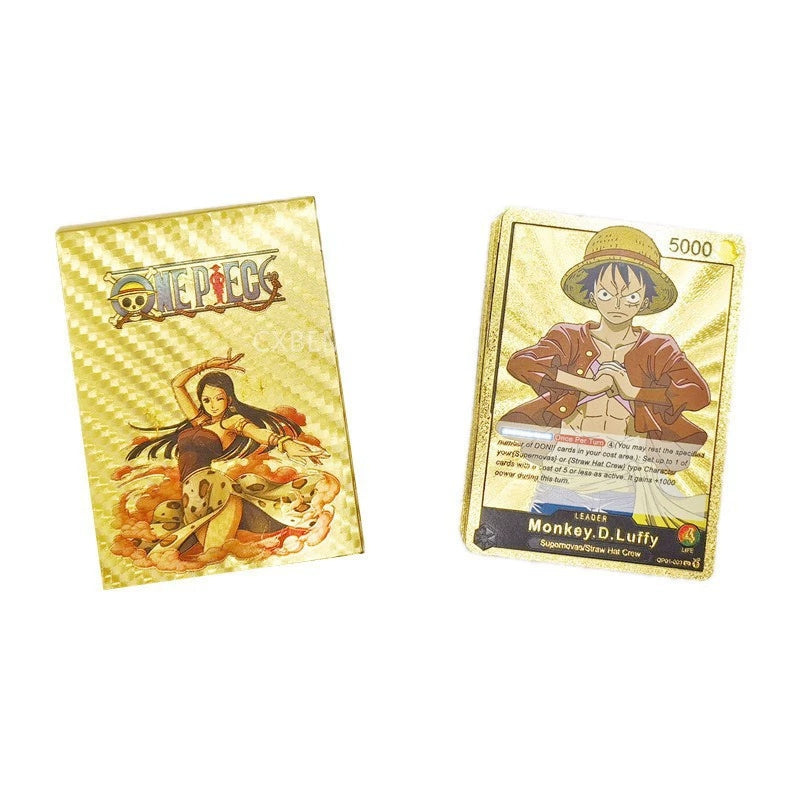 One Piece Monkey D Luffy Roronoa Zoro Gold Foil Collectible Trading Cards Box Set, Anime Character Waterproof Gold Plated TCG Game Cards