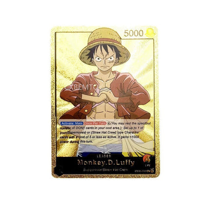 One Piece Monkey D Luffy Roronoa Zoro Gold Foil Collectible Trading Cards Box Set, Anime Character Waterproof Gold Plated TCG Game Cards