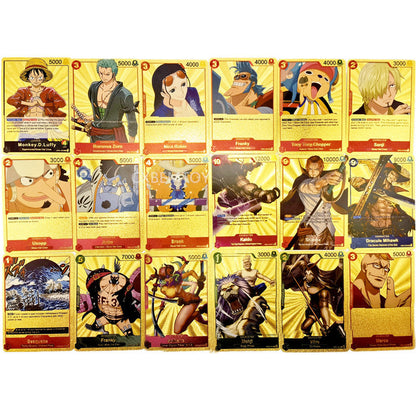 One Piece Monkey D Luffy Roronoa Zoro Gold Foil Collectible Trading Cards Box Set, Anime Character Waterproof Gold Plated TCG Game Cards