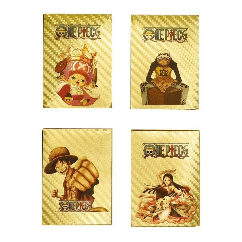 One Piece Monkey D Luffy Roronoa Zoro Gold Foil Collectible Trading Cards Box Set, Anime Character Waterproof Gold Plated TCG Game Cards