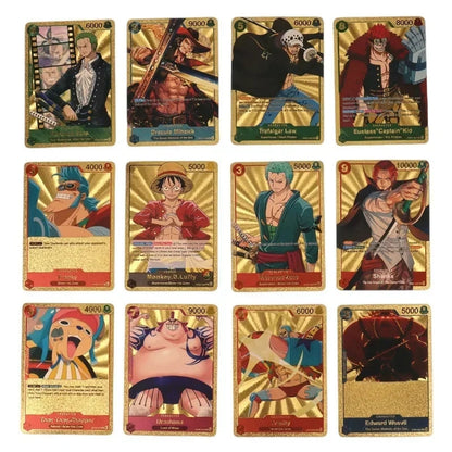 One Piece Monkey D Luffy Roronoa Zoro Gold Foil Collectible Trading Cards Box Set, Anime Character Waterproof Gold Plated TCG Game Cards
