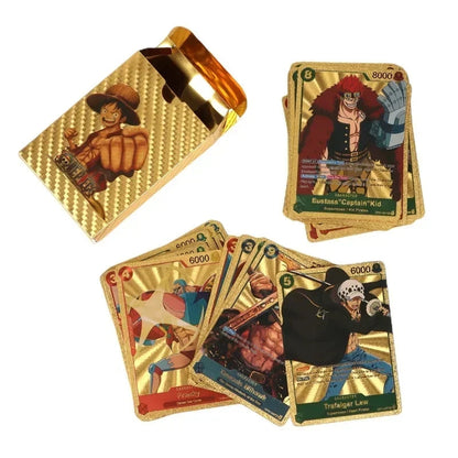 One Piece Monkey D Luffy Roronoa Zoro Gold Foil Collectible Trading Cards Box Set, Anime Character Waterproof Gold Plated TCG Game Cards