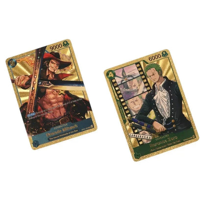 One Piece Monkey D Luffy Roronoa Zoro Gold Foil Collectible Trading Cards Box Set, Anime Character Waterproof Gold Plated TCG Game Cards