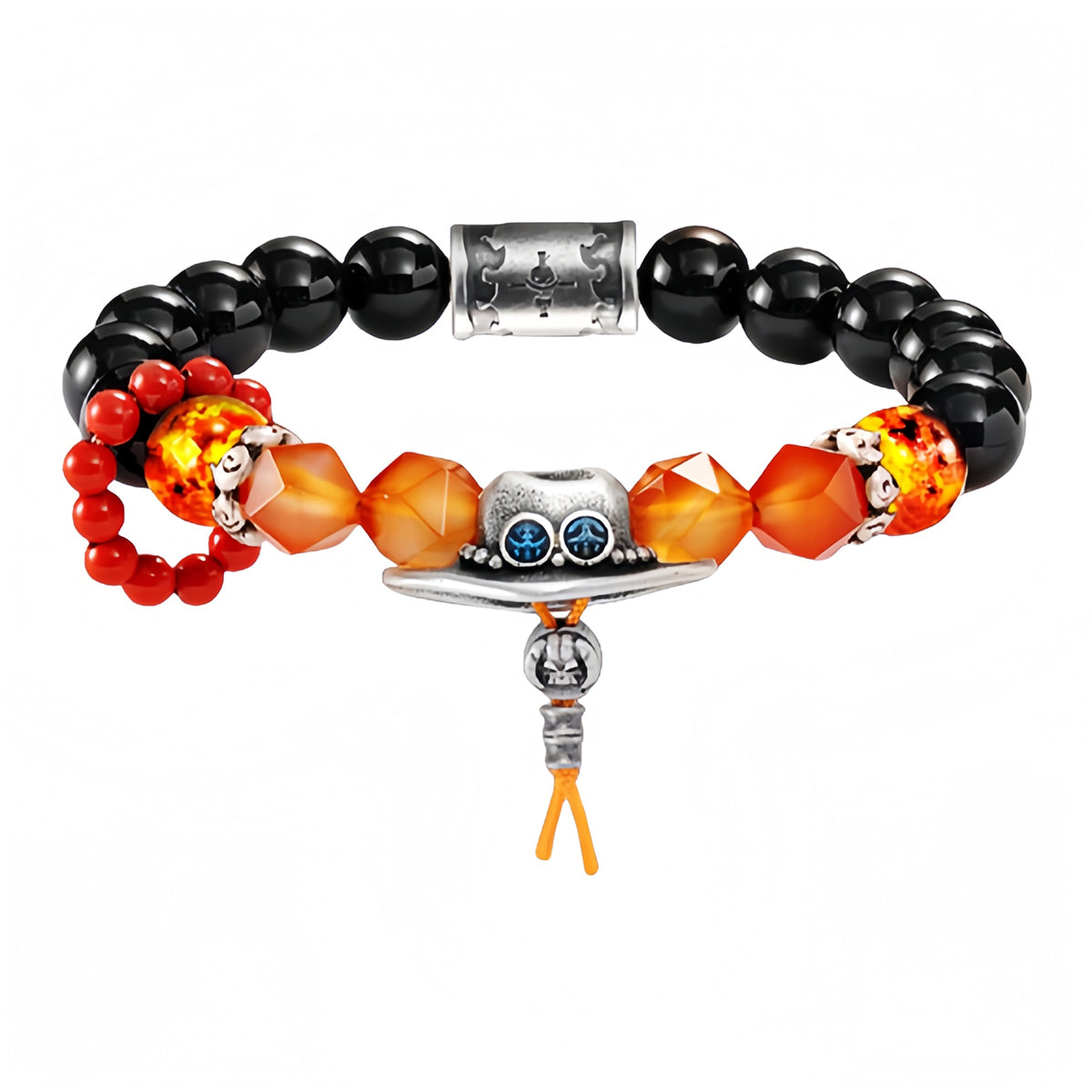 One Piece Luffy Ace Sabo Beaded Bracelet, Anime Character Natural Stone Bead Bracelet with Hat Charm, Adjustable Cosplay Jewelry Gift for Anime Fans Men Women